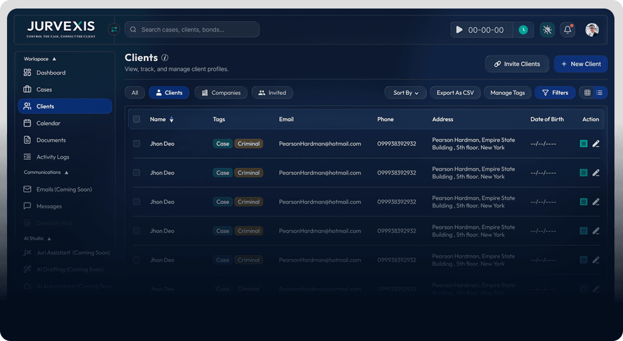 Jurvexis Litigation Management Dashboard